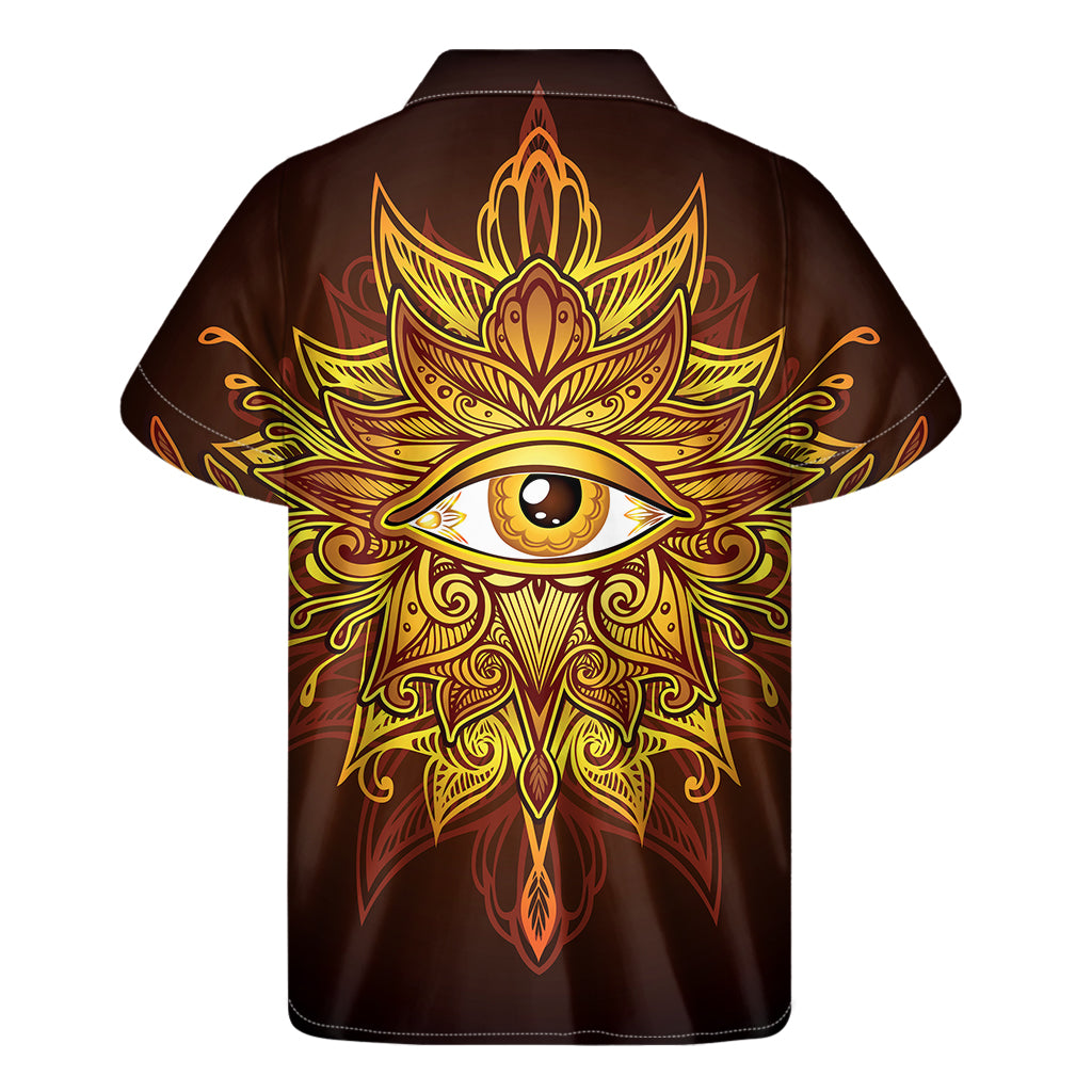 Gold All Seeing Eye Print Men's Short Sleeve Shirt