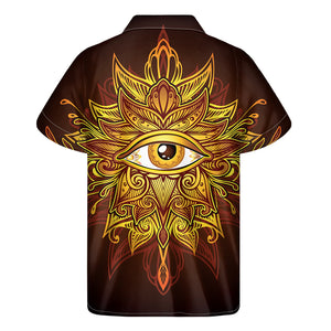 Gold All Seeing Eye Print Men's Short Sleeve Shirt