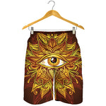 Gold All Seeing Eye Print Men's Shorts