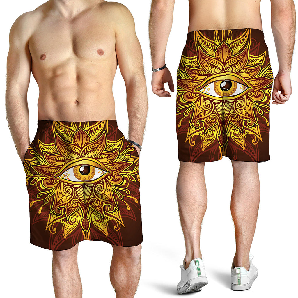 Gold All Seeing Eye Print Men's Shorts