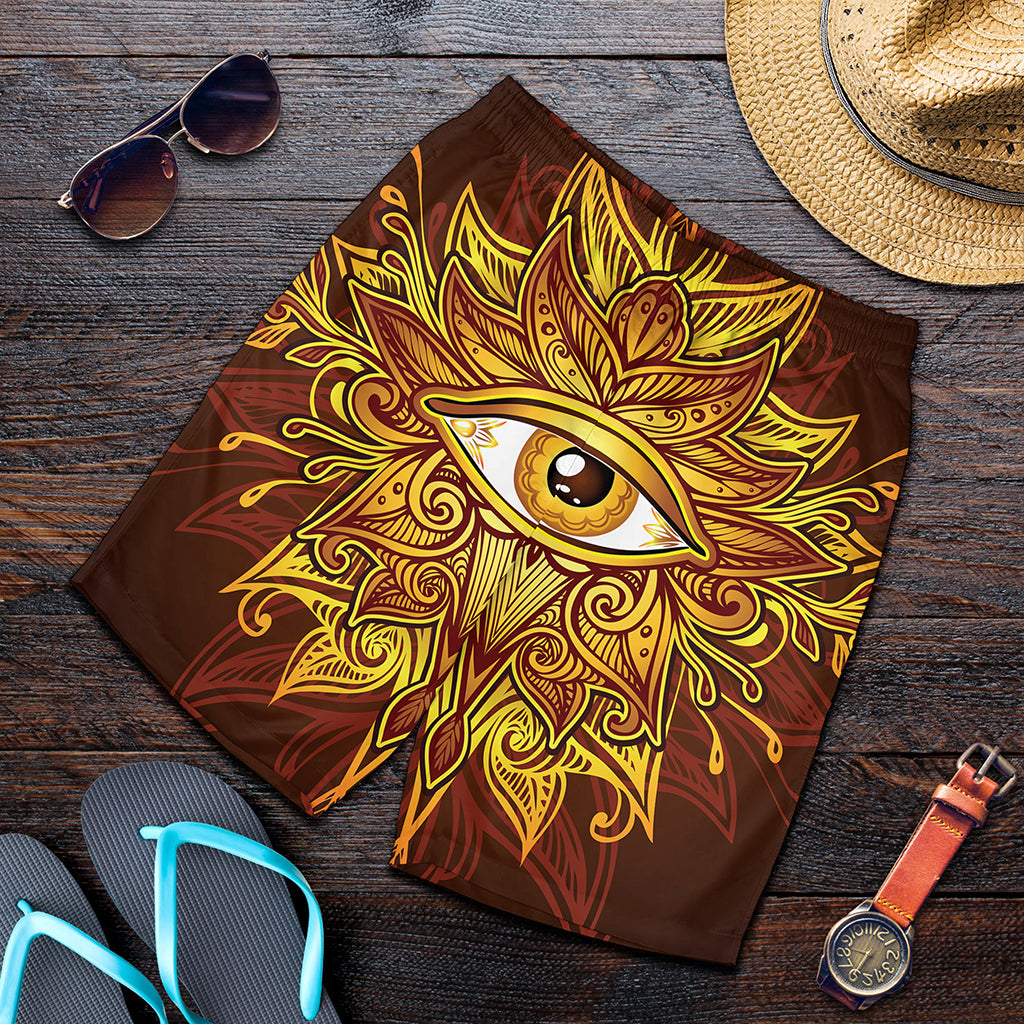 Gold All Seeing Eye Print Men's Shorts