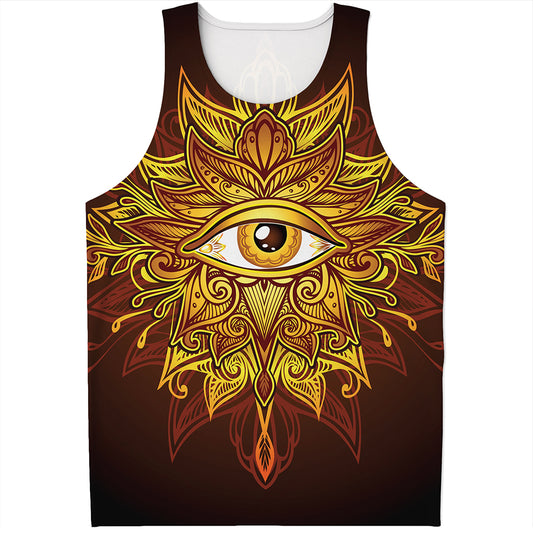 Gold All Seeing Eye Print Men's Tank Top