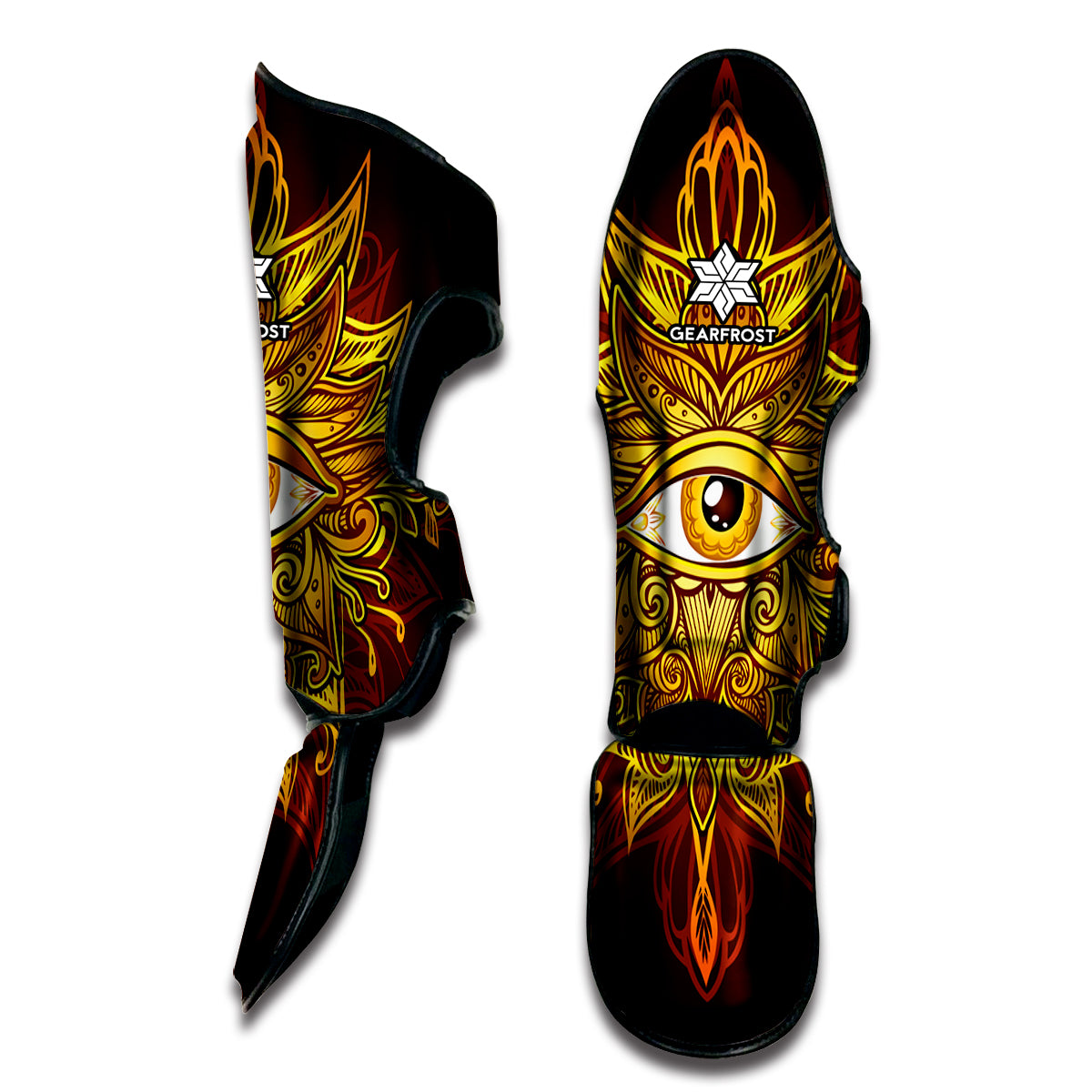 Gold All Seeing Eye Print Muay Thai Shin Guard