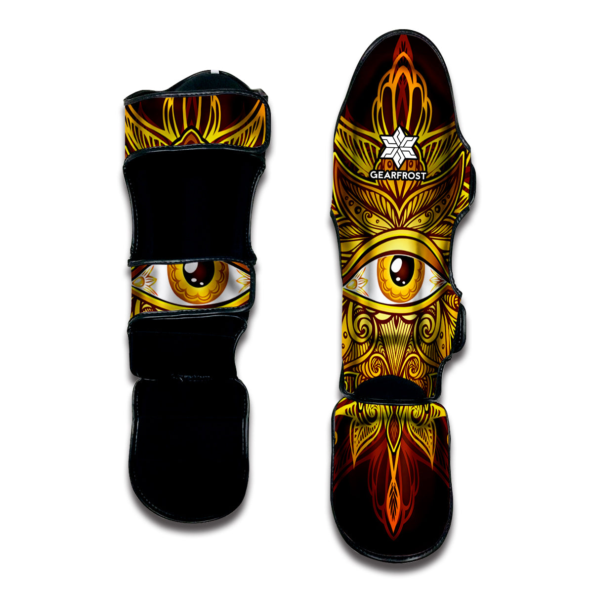 Gold All Seeing Eye Print Muay Thai Shin Guard