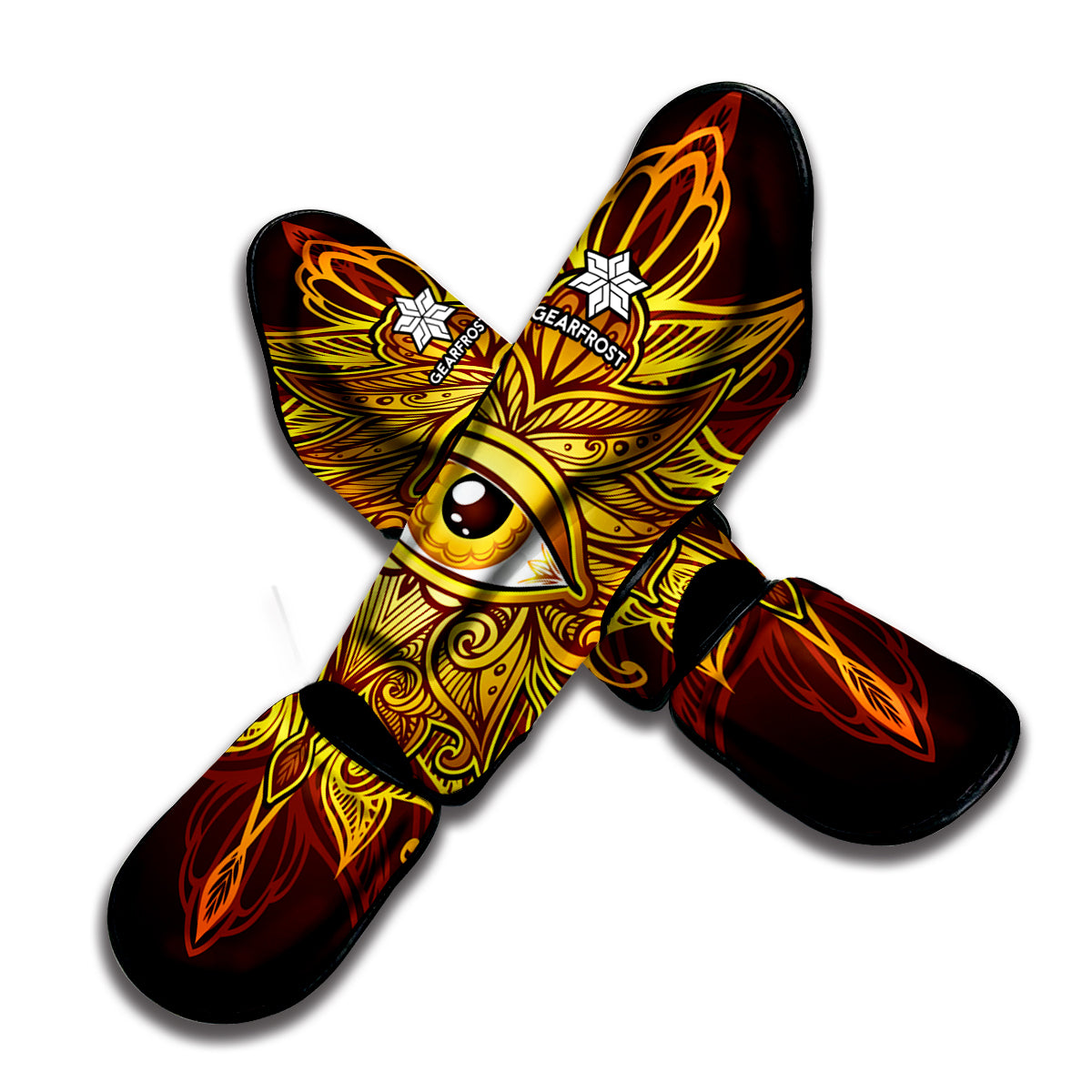 Gold All Seeing Eye Print Muay Thai Shin Guard