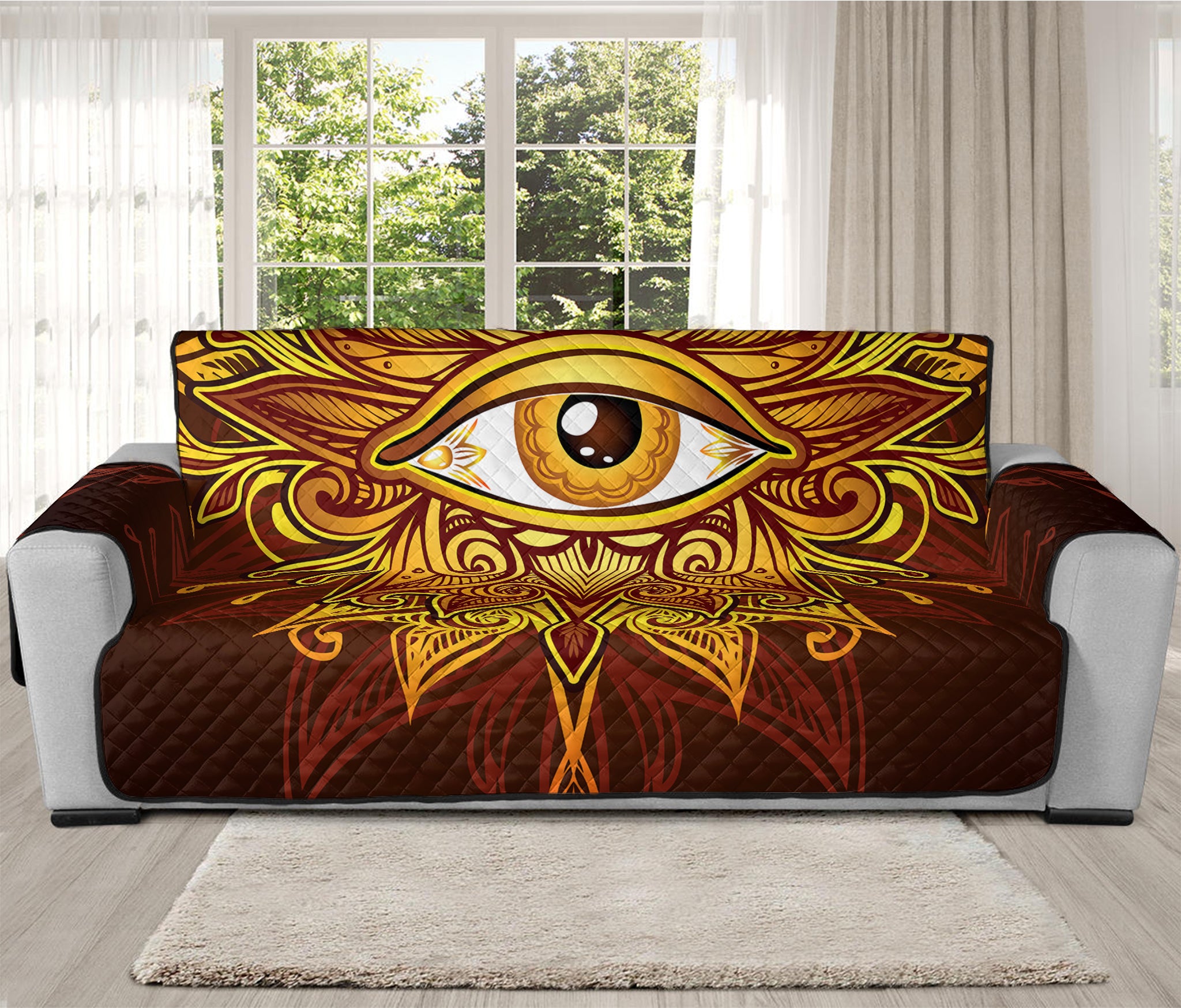 Gold All Seeing Eye Print Oversized Sofa Protector