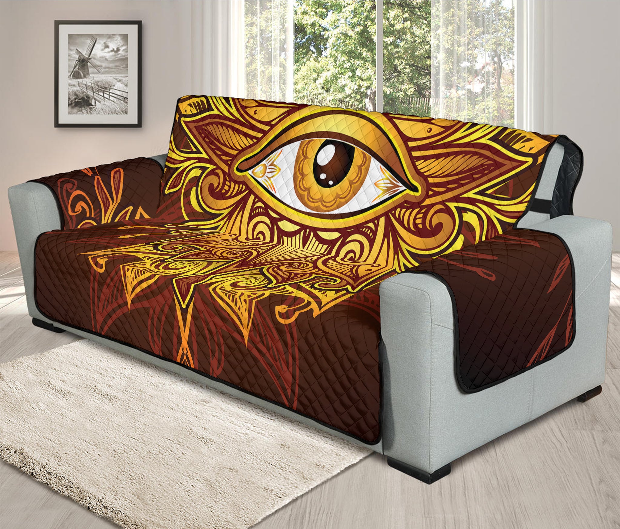 Gold All Seeing Eye Print Oversized Sofa Protector