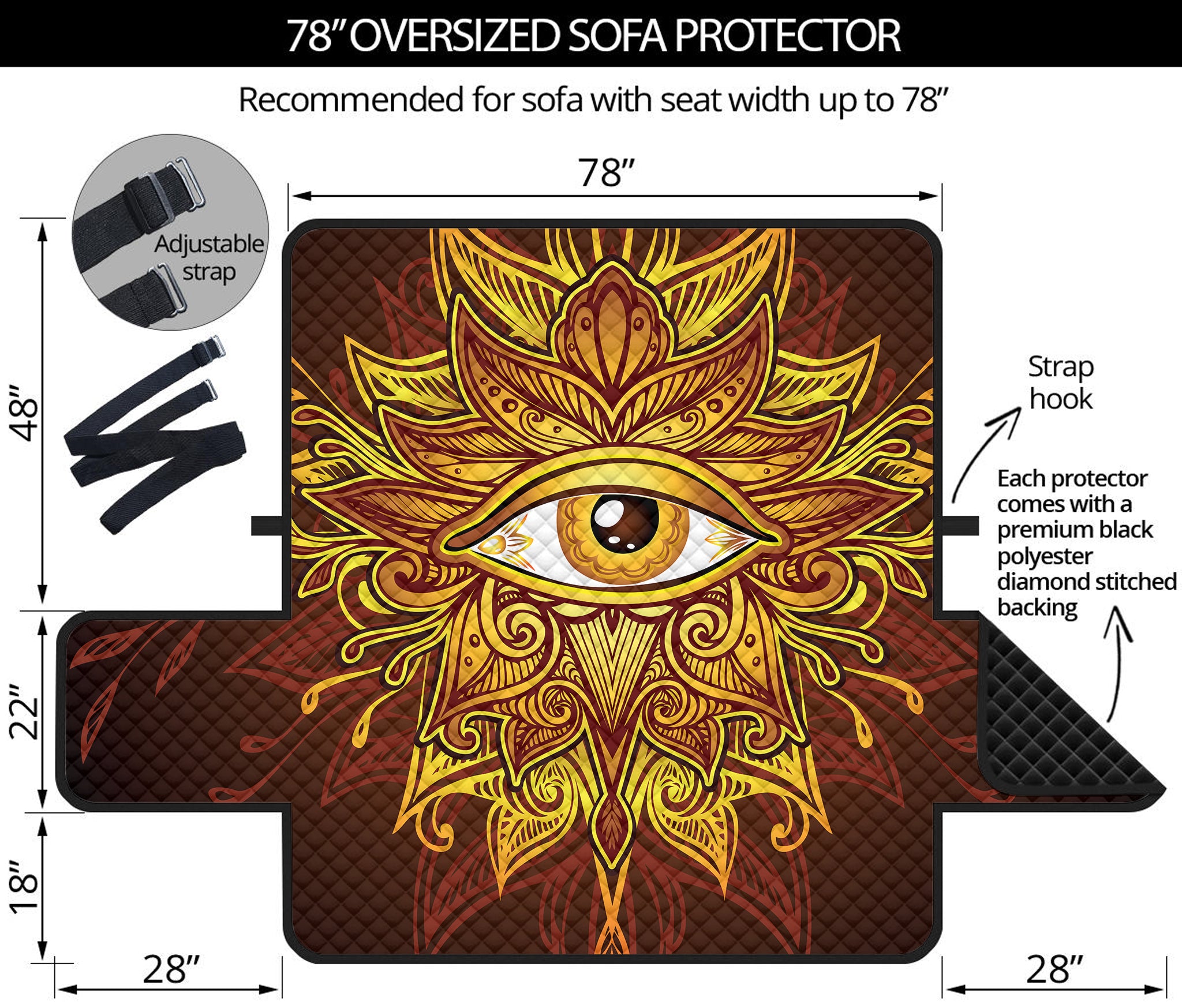 Gold All Seeing Eye Print Oversized Sofa Protector