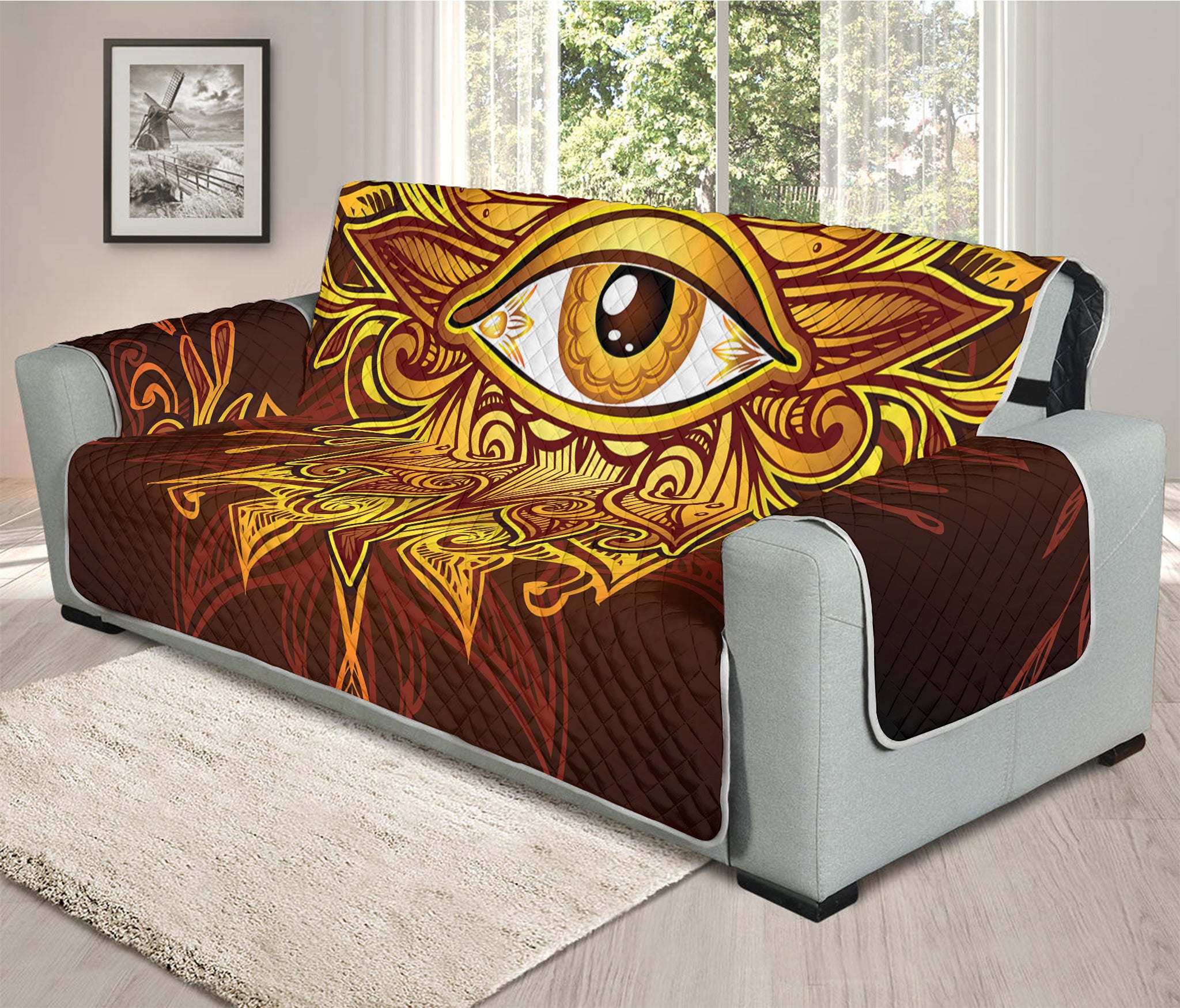 Gold All Seeing Eye Print Oversized Sofa Protector