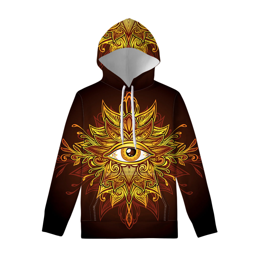 Gold All Seeing Eye Print Pullover Hoodie