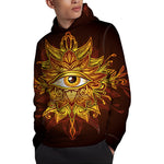 Gold All Seeing Eye Print Pullover Hoodie