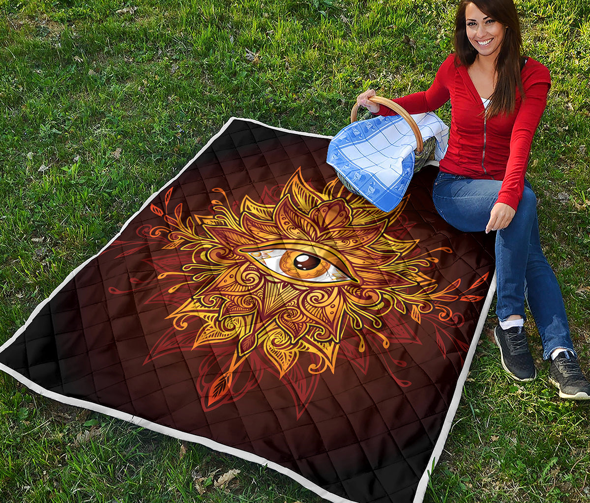 Gold All Seeing Eye Print Quilt