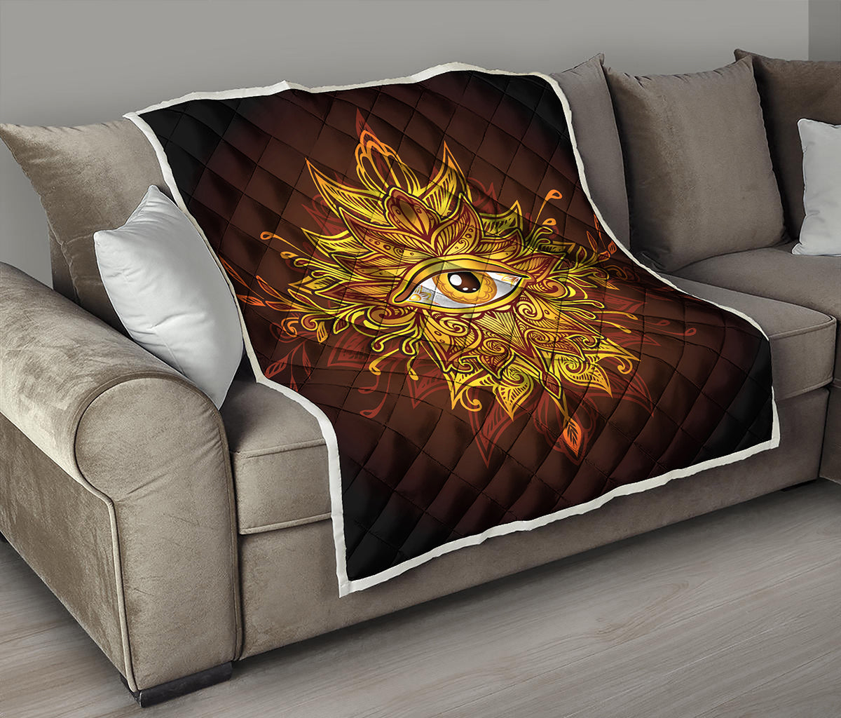Gold All Seeing Eye Print Quilt
