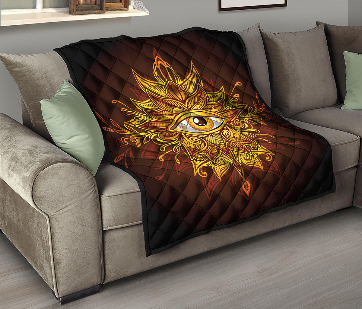 Gold All Seeing Eye Print Quilt