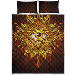 Gold All Seeing Eye Print Quilt Bed Set