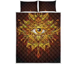 Gold All Seeing Eye Print Quilt Bed Set