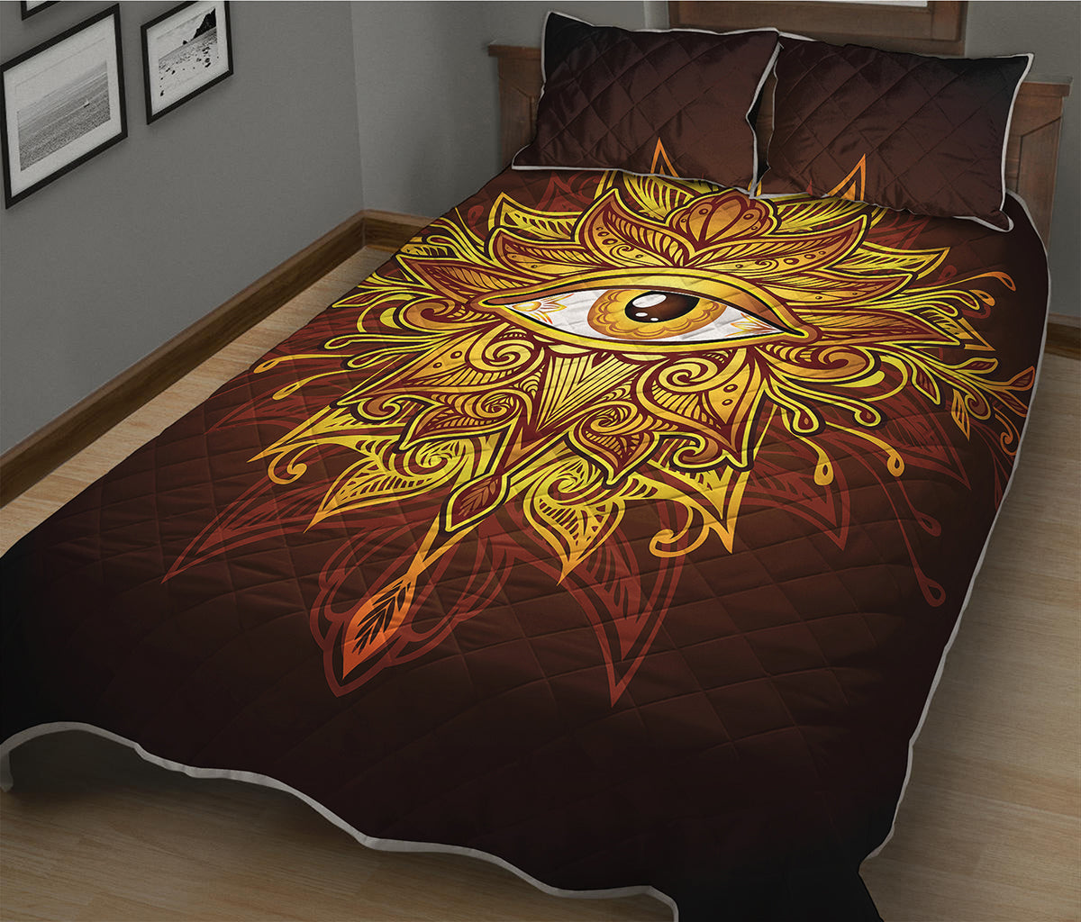 Gold All Seeing Eye Print Quilt Bed Set