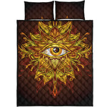 Gold All Seeing Eye Print Quilt Bed Set