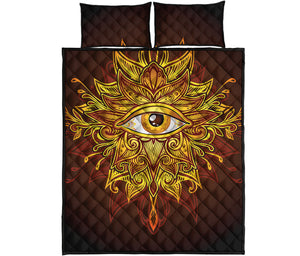 Gold All Seeing Eye Print Quilt Bed Set