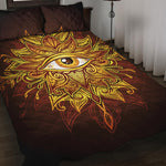 Gold All Seeing Eye Print Quilt Bed Set