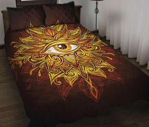 Gold All Seeing Eye Print Quilt Bed Set