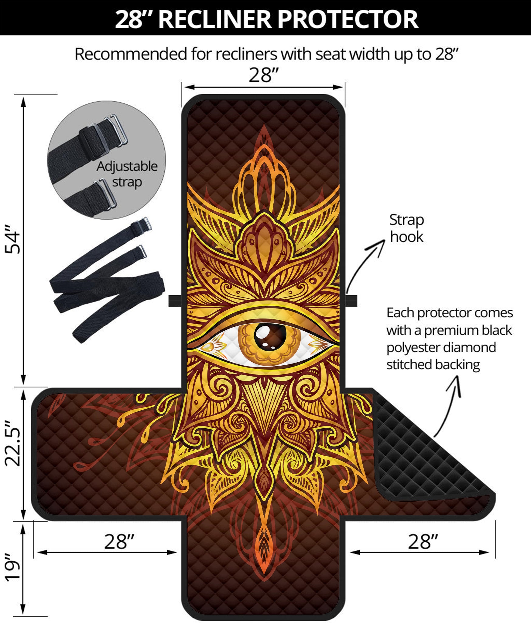 Gold All Seeing Eye Print Recliner Protector