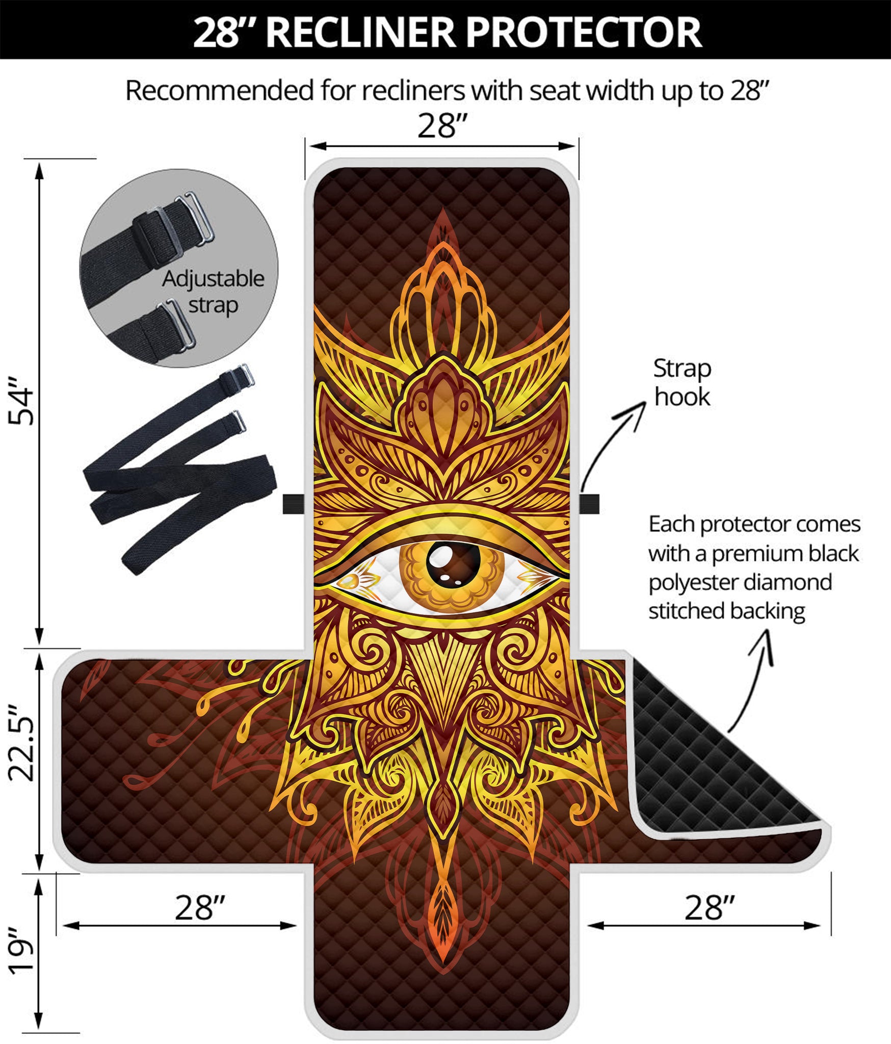 Gold All Seeing Eye Print Recliner Protector