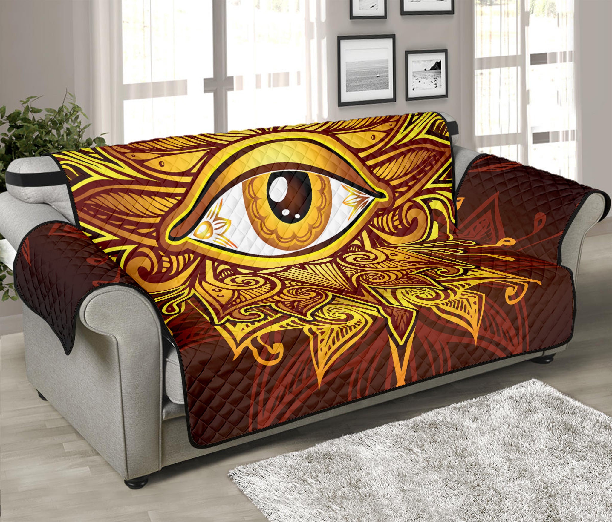 Gold All Seeing Eye Print Sofa Protector