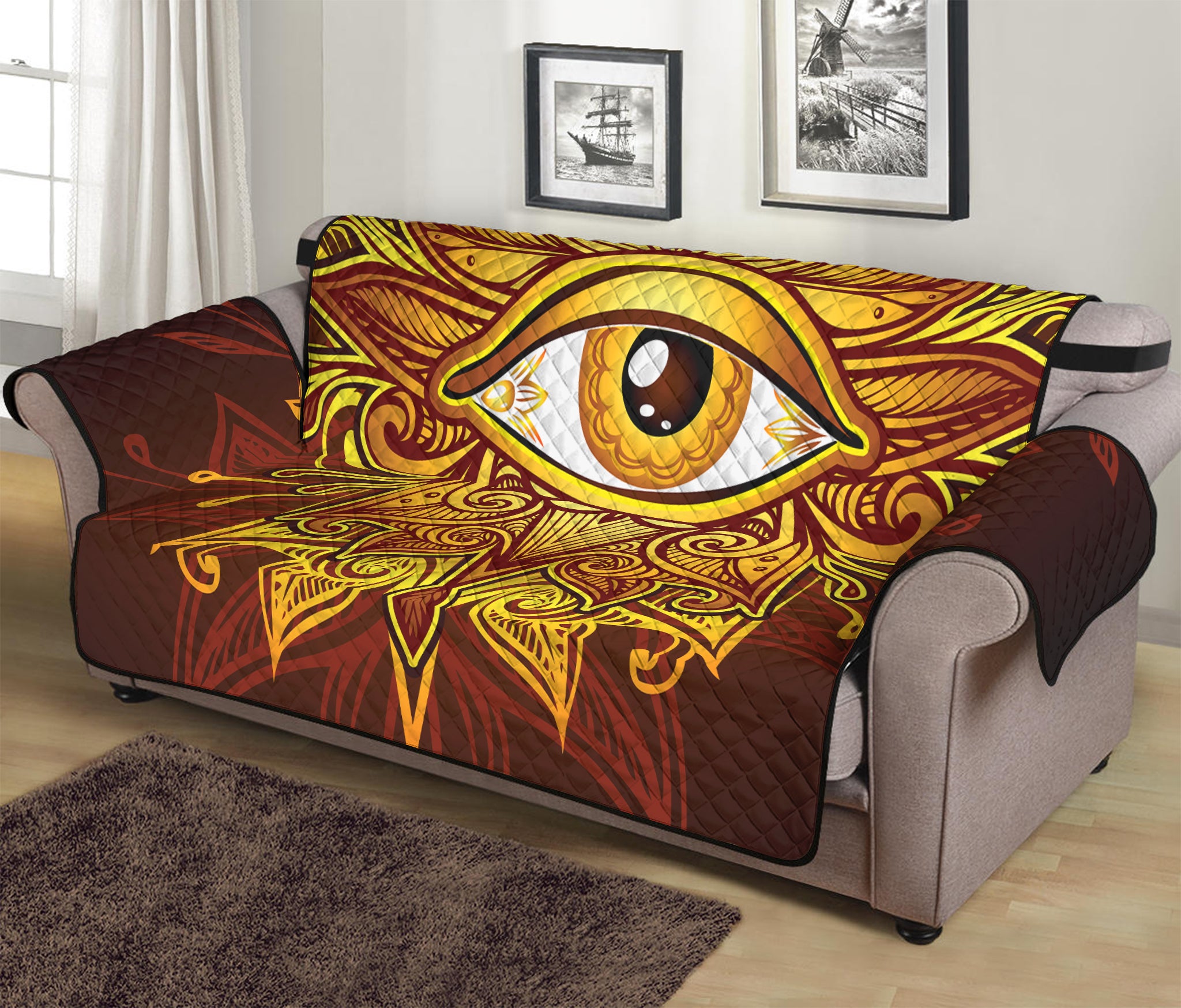 Gold All Seeing Eye Print Sofa Protector