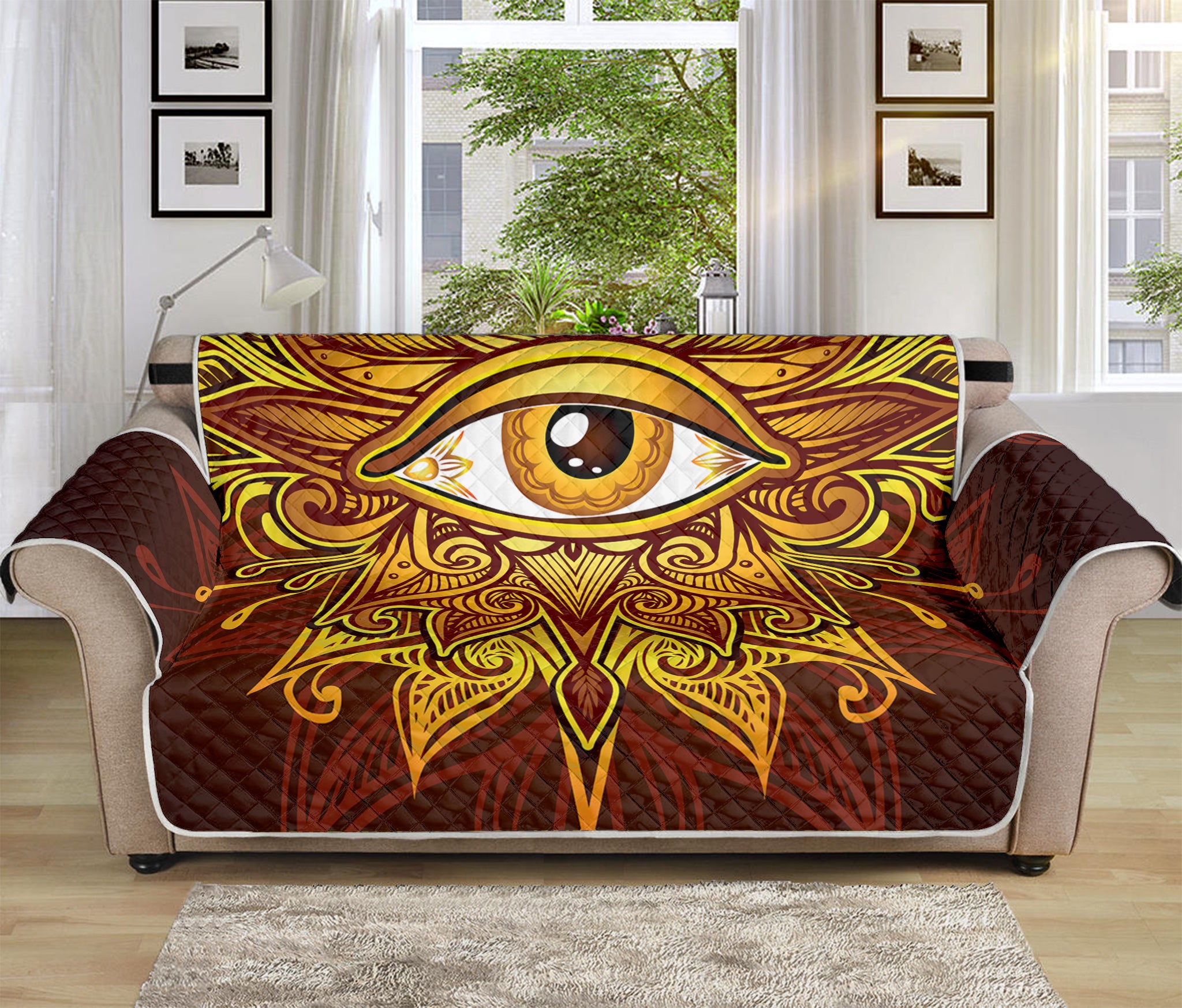 Gold All Seeing Eye Print Sofa Protector