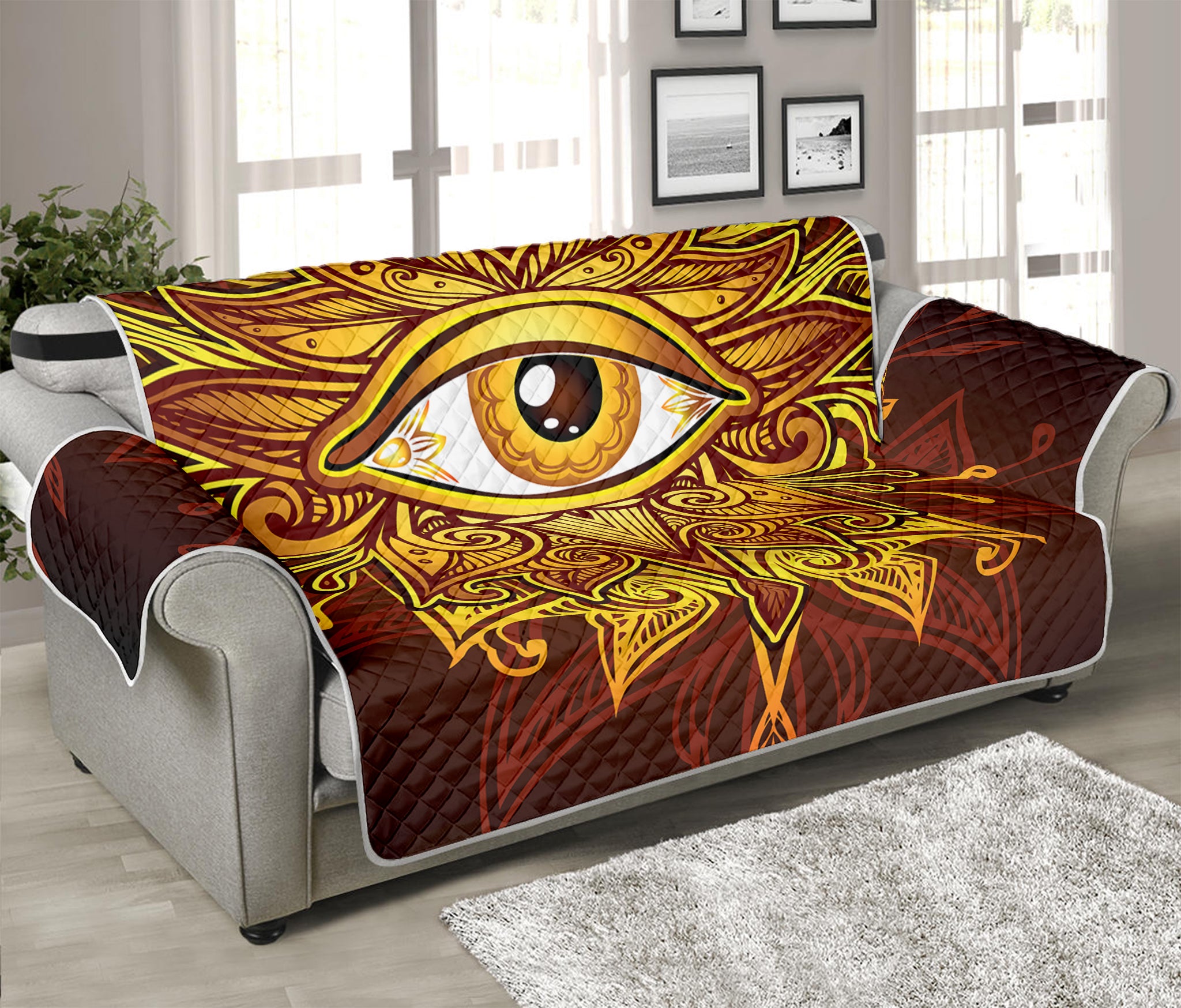 Gold All Seeing Eye Print Sofa Protector