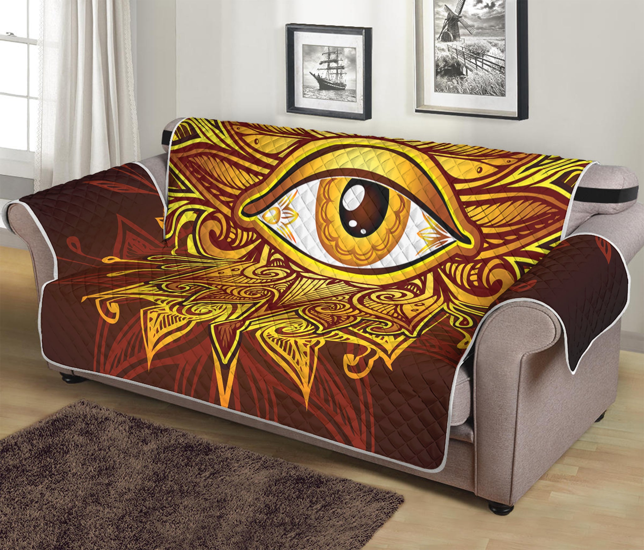 Gold All Seeing Eye Print Sofa Protector