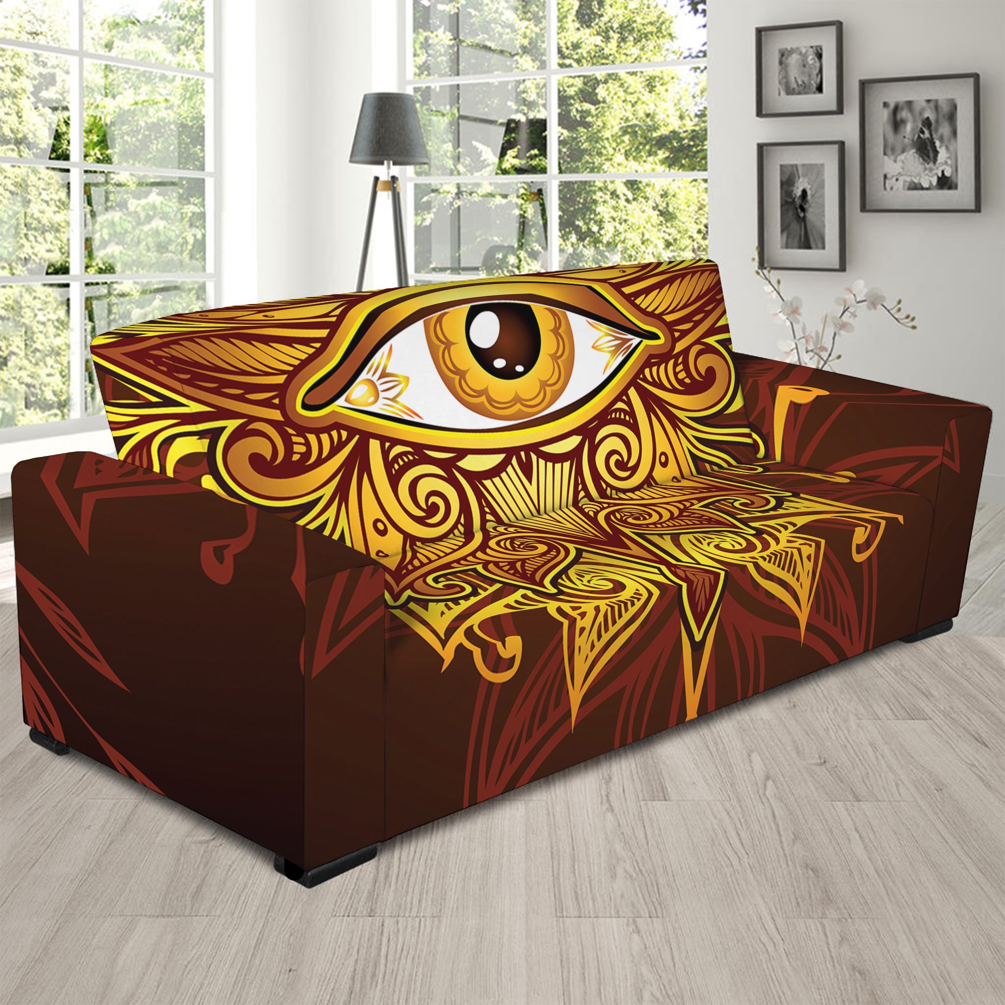 Gold All Seeing Eye Print Sofa Slipcover