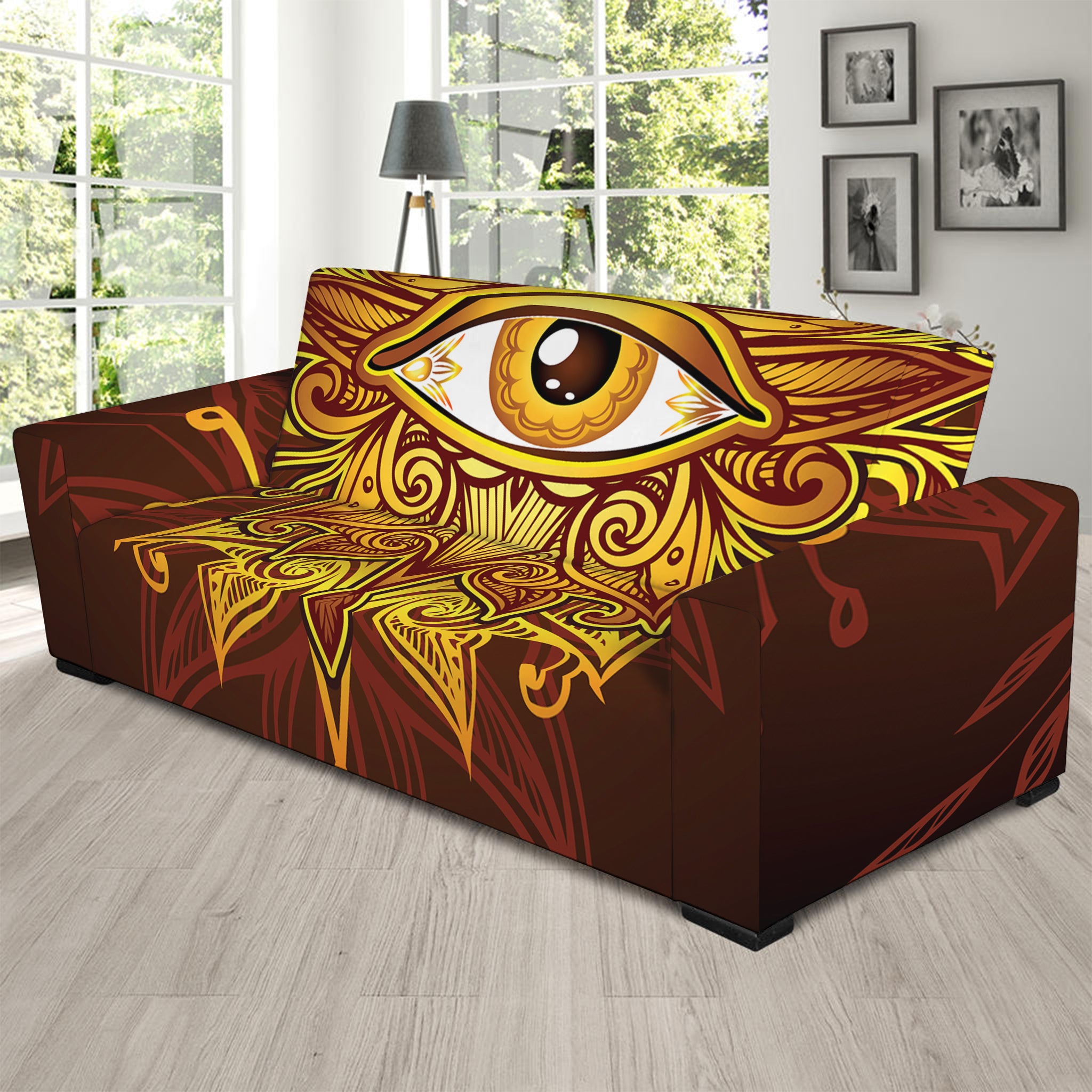 Gold All Seeing Eye Print Sofa Slipcover