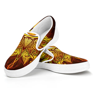 Gold All Seeing Eye Print White Slip On Shoes