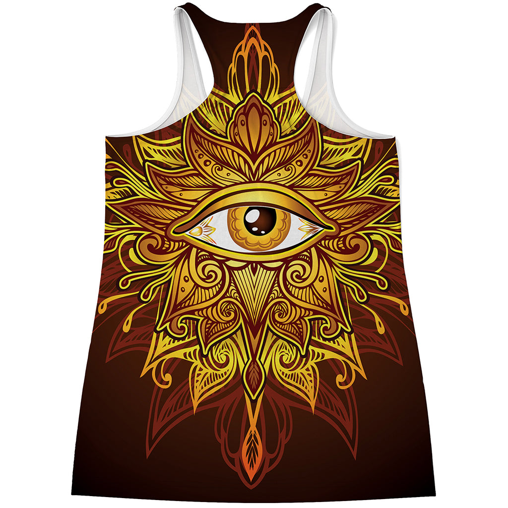 Gold All Seeing Eye Print Women's Racerback Tank Top