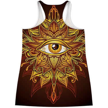 Gold All Seeing Eye Print Women's Racerback Tank Top