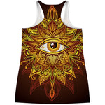 Gold All Seeing Eye Print Women's Racerback Tank Top