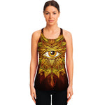 Gold All Seeing Eye Print Women's Racerback Tank Top