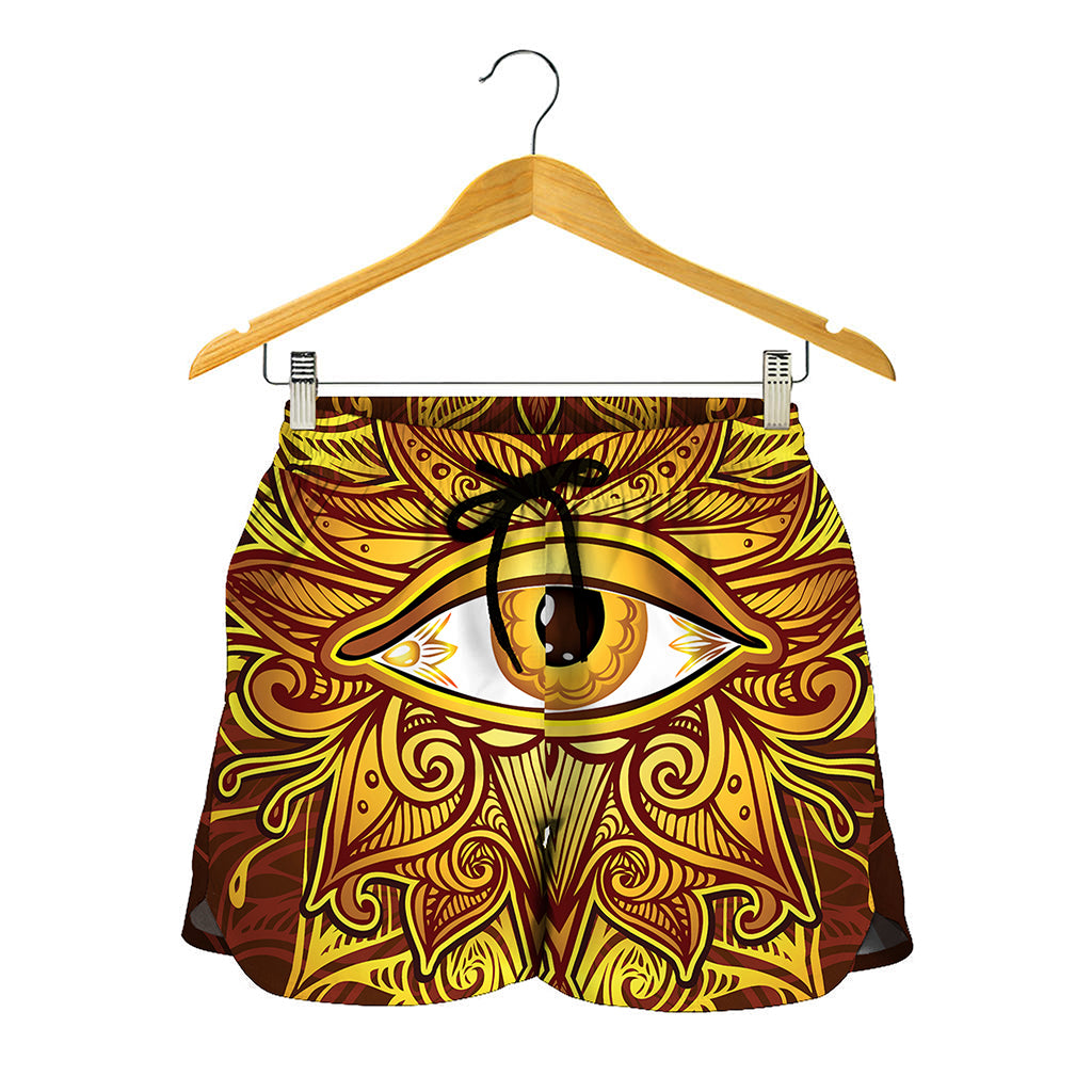 Gold All Seeing Eye Print Women's Shorts