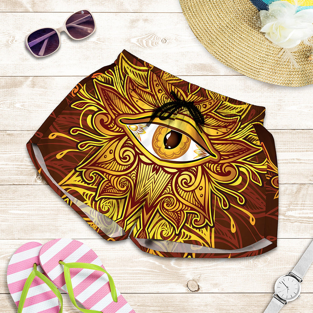 Gold All Seeing Eye Print Women's Shorts