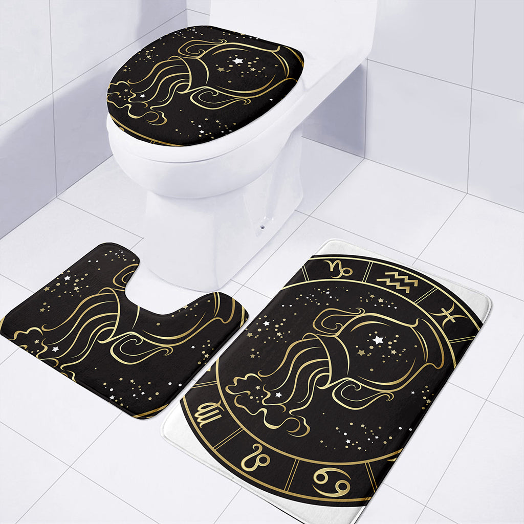 Gold And Black Aquarius Sign Print 3 Piece Bath Mat Set