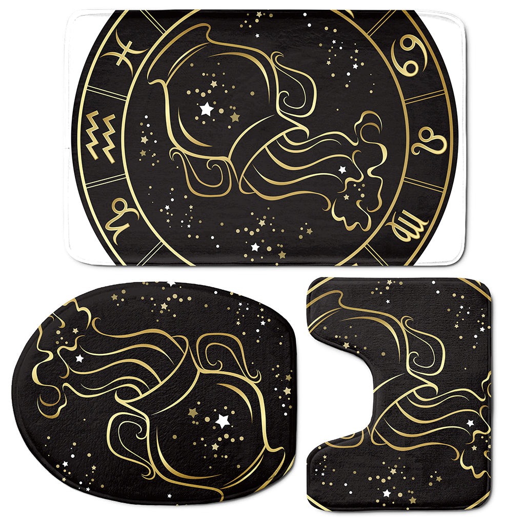 Gold And Black Aquarius Sign Print 3 Piece Bath Mat Set