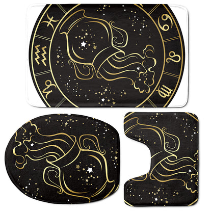 Gold And Black Aquarius Sign Print 3 Piece Bath Mat Set