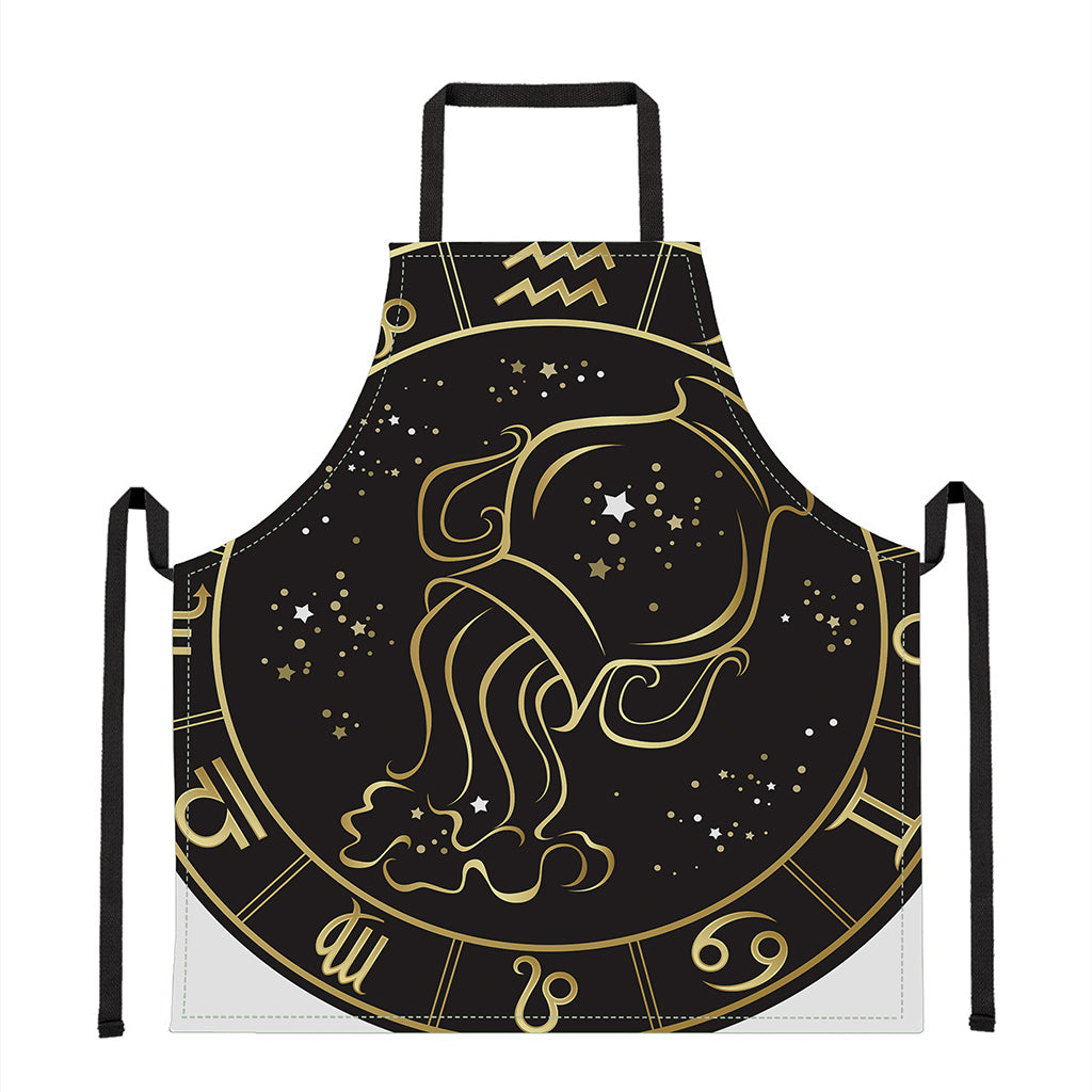 Gold And Black Aquarius Sign Print Apron