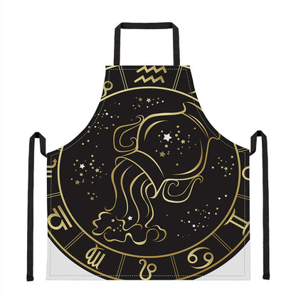 Gold And Black Aquarius Sign Print Apron