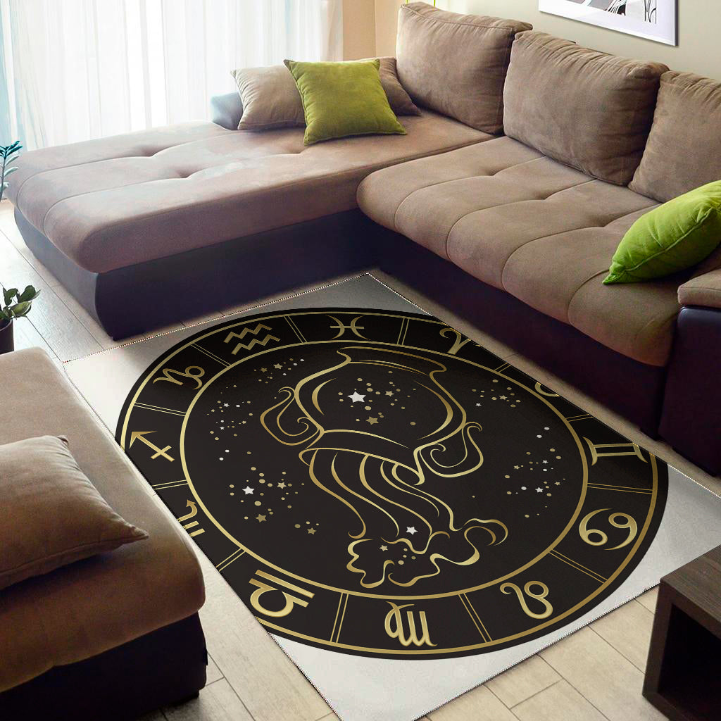 Gold And Black Aquarius Sign Print Area Rug