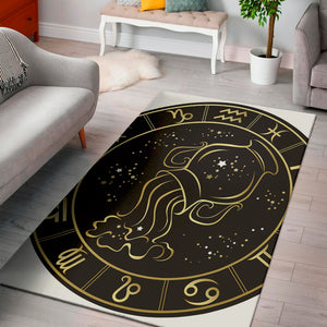 Gold And Black Aquarius Sign Print Area Rug