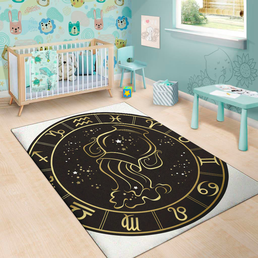 Gold And Black Aquarius Sign Print Area Rug