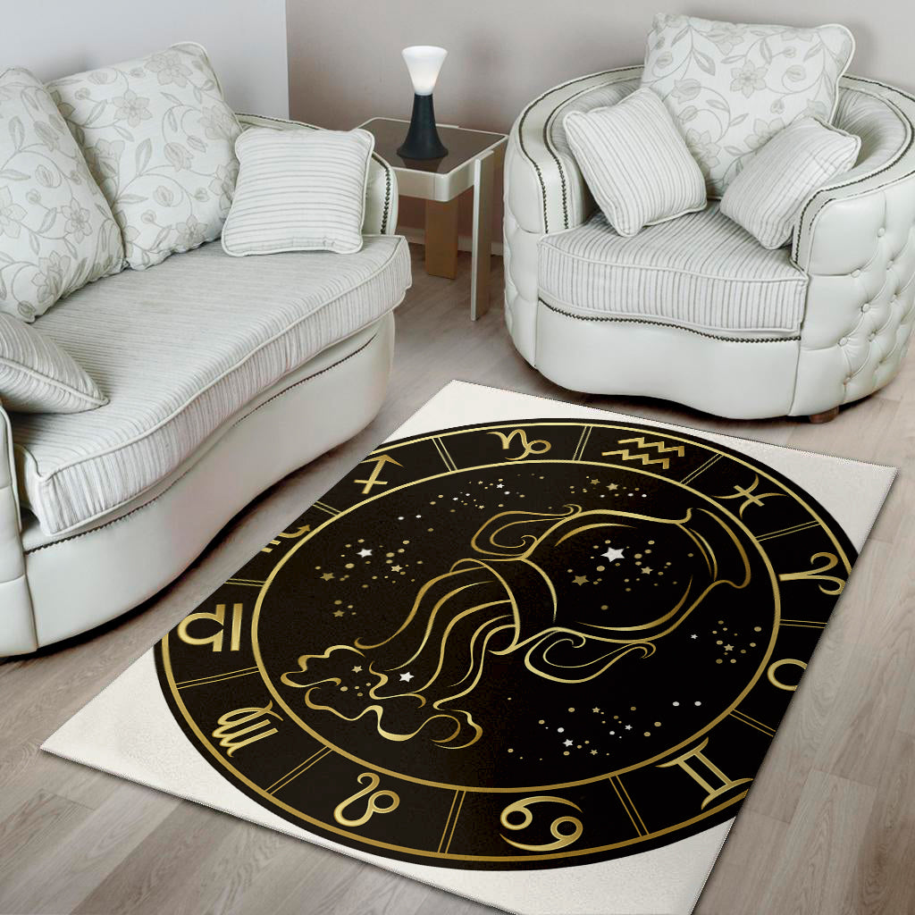 Gold And Black Aquarius Sign Print Area Rug